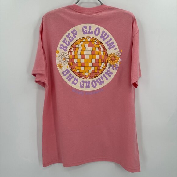 Simply Southern Short Sleeve T-Shirt sz L Cocktail Pink Disco Ball Tee NWT - Picture 1 of 5